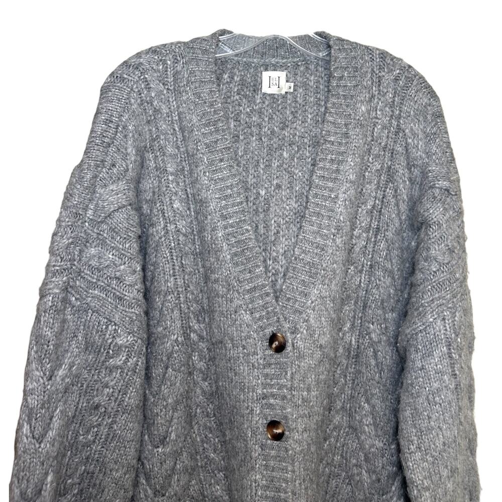 Helsa, Women's 'Serena' Cable Knit Cardigan, Oversized, Heather Gray, Medium - Picture 5 of 12